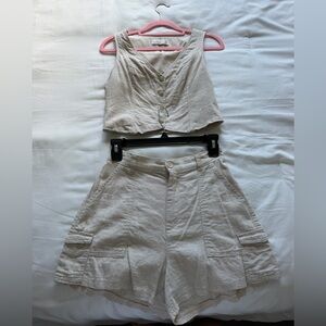 Hollister Linen-Blend Cream High-Waist Shorts and Vest